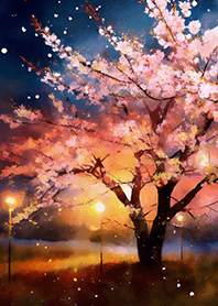Beautiful night cherry blossoms#1089