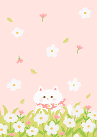 White Cat and Flowers (Revised)