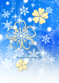 運気アップ❤黄金5つ葉クローバーと雪の結晶