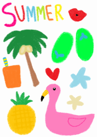 (Flamingo colorful crayon summer)