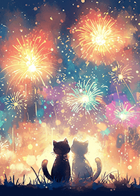 大晦日の花火の猫のカップル❤️を祝う