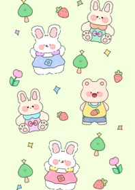 Little bear, rabbit, strawberry