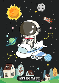 可愛宇航員-搭飛機去旅行-黑色星空