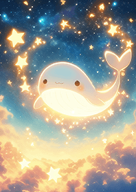 Cute white whale in the starry galaxy