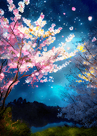 Beautiful night cherry blossoms#1602