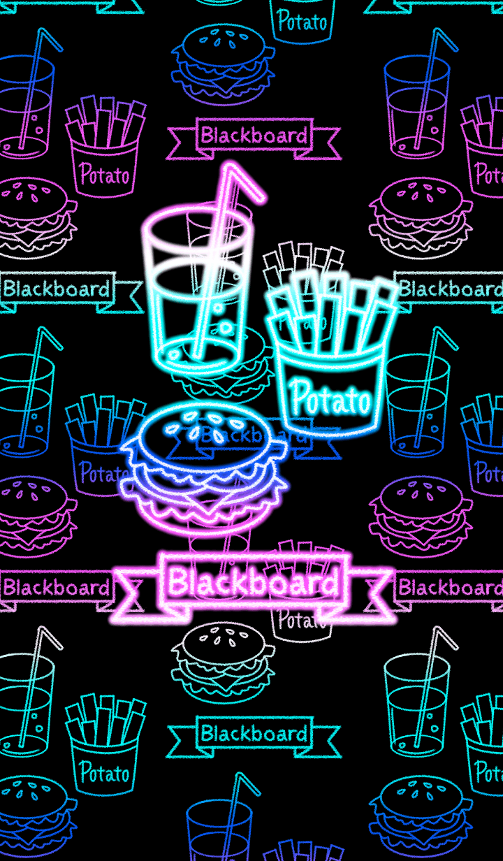 Blackboard -Flashy neon food-