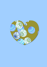 Japanese Pattern Ball Heart Blue Brown