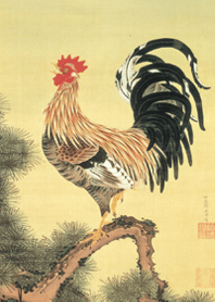 伊藤若沖《旭日雄鶏図》