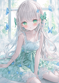 夏日微風中的藍蝴蝶少女❤️