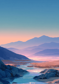 藍色 夕霞山湖靜謐時光