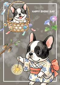 黑白色法國鬥牛犬/夏日/咖啡色