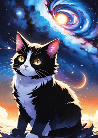 夜の月と星の猫 0a3bE2