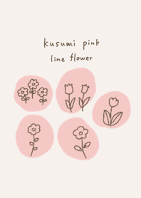 くすみピンクと花の線画