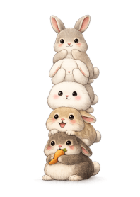 Happy Stacked Rabbit Friends
