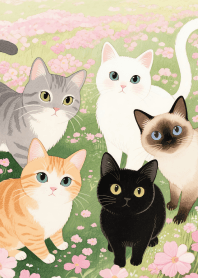 Love Lovely Cat Gang in Pink field