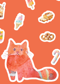 Sweets and cat red & yellow