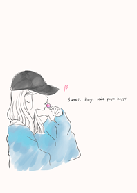 水彩タッチの女の子横顔01