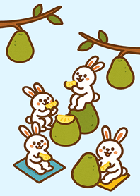 兔子吃柚子過中秋節-水藍色