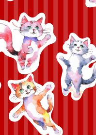 Naughty cats6 on red & beige JP