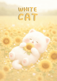 Cute White cat In Sun Flower