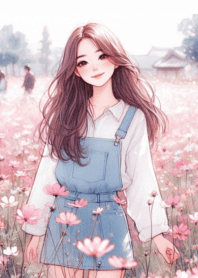 Minimal girl flower garden anime pink 5