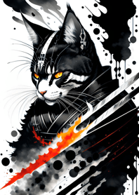 Ink wash cat samurai d5F6d8
