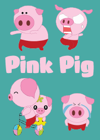 Pink Pig wearing a red pants