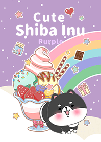 冰淇淋星空 可愛寶貝黑柴犬 紫色