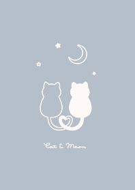 ネコと月。水色とベージュ