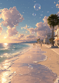 Pink Sunset Beach Bubbles