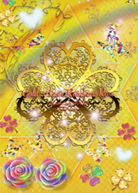 運気を引き寄せるゴールド四葉 虹色バラ蝶