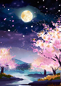 Beautiful night cherry blossoms#1442