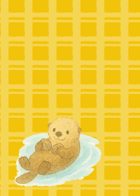 Cute sea otter on yellow