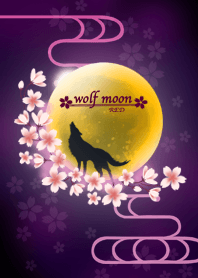 Moon and wolf Cherry Blossoms Red
