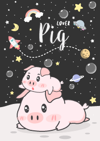 Pig on black galaxy.
