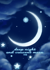deep night and crescent moon