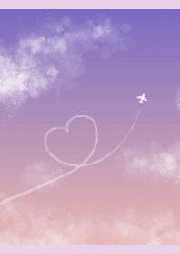 Heart-shaped contrail on light purple