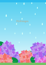 雨とあじさい 青色