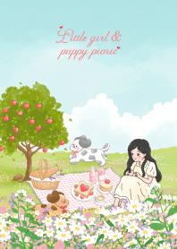 Little girl & puppy picnic