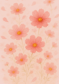 Cosmos flower on red & beige