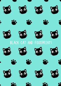 BLACK CAT AND FOOTPRINTSj-MINT GREEN-WH