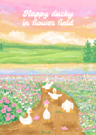 Happy ducky in flower field