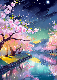 Beautiful night cherry blossoms#1594