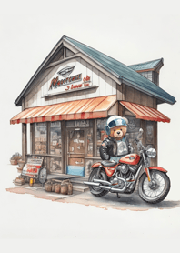 Teddy bear riding a motorcycle