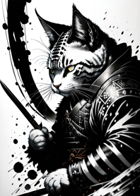 Ink wash cat samurai e7ECCC