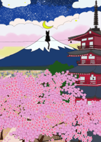 Mount Fuji Series-Sakura Park and Cat
