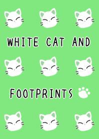 WHITE CAT AND FOOTPRINTS-LIGHT GREENj
