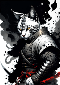 Ink wash cat samurai f0C39E