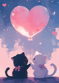 猫のカップルと告白のバルーン❤️