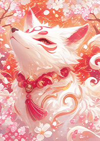Flaming Nine-Tailed Fox under Sakura